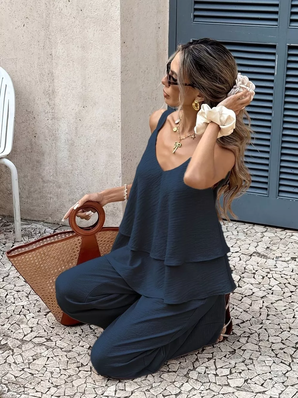 V-Neck Top and Wide-Leg Pants Set, image 11