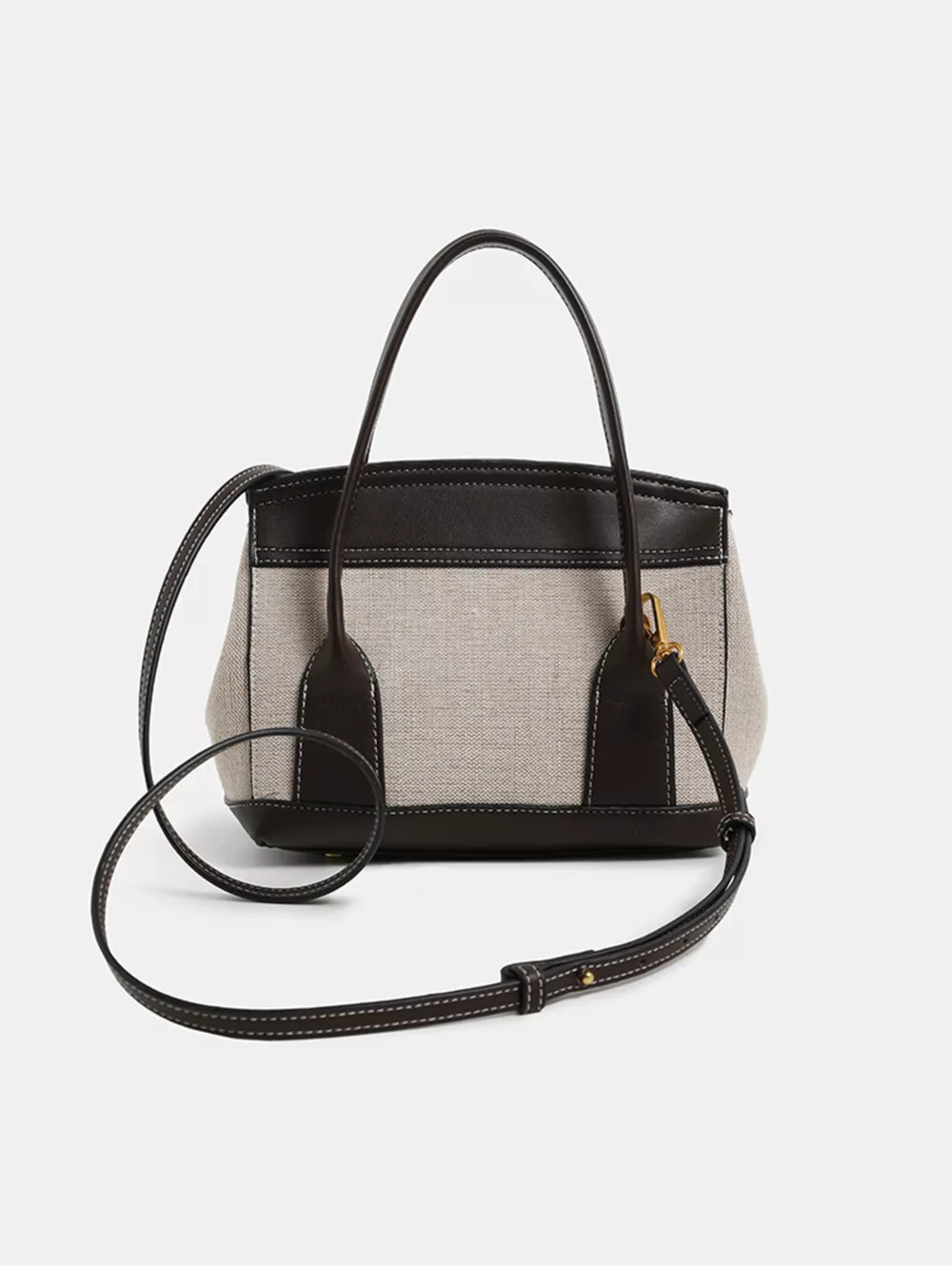 Minimalist Two-Tone Canvas and Leather Structured Handbag, image 4