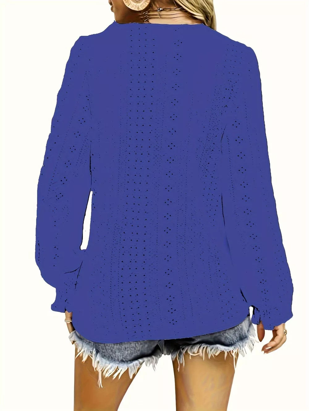 Plus Size Eyelet V-Neck Flounce Sleeve Blouse, image 3