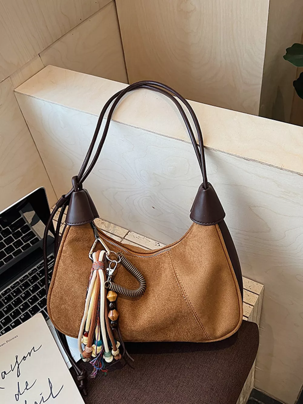 Vintage Suede Tassel Shoulder Bag, image 2