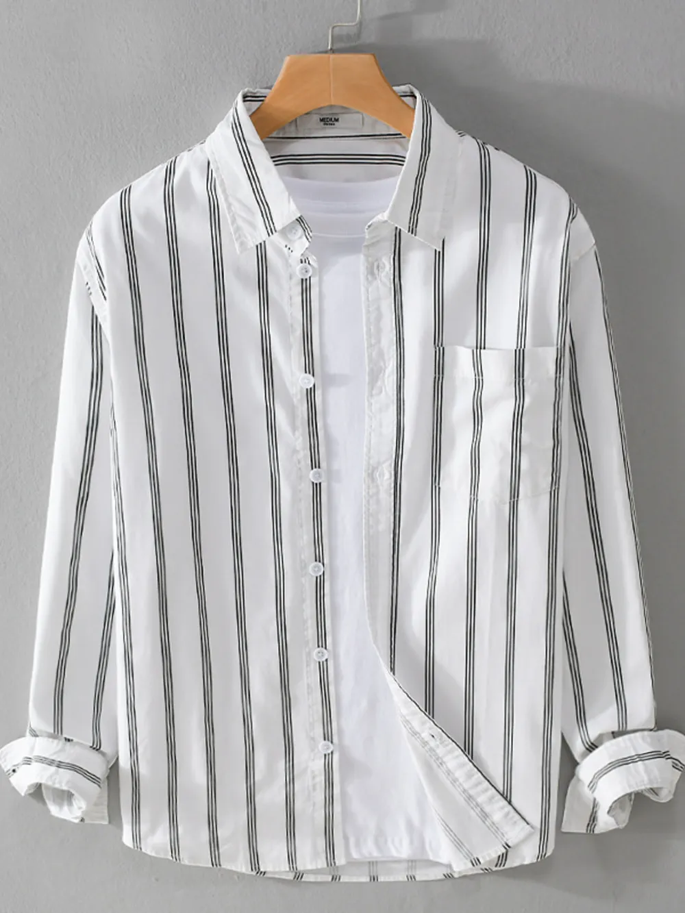 Men's Plus Size Striped Button-Down Shirt, image 2