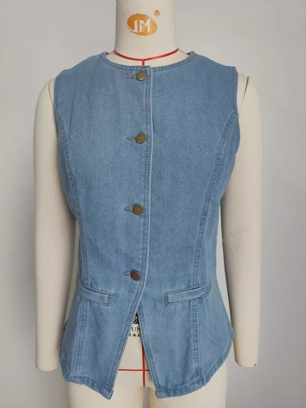 Sleeveless Button-Front Vest and Pants Denim Set, image 5