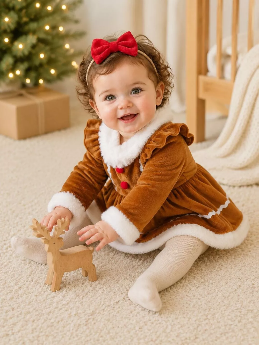 Children's Christmas Bodysuit Dress and Headband Set, image 2