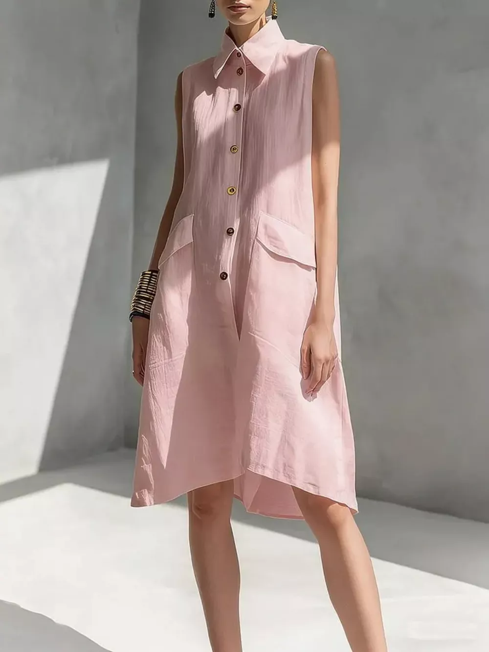 Full Size Button Front Sleeveless Dress Plus Size, image 6