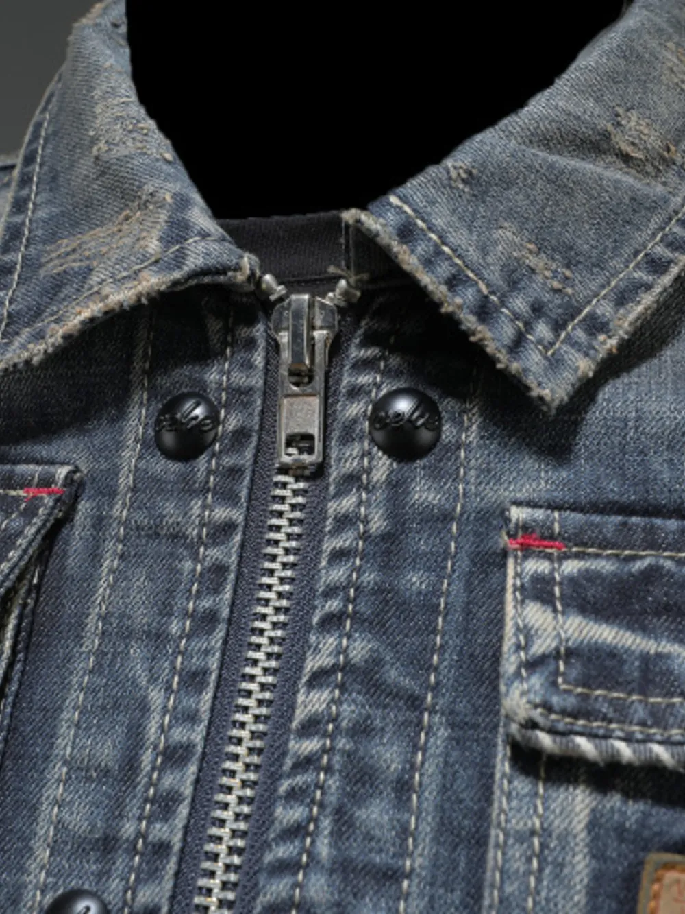 Men's Plus Size Washed Zip Up Denim Jacket with Chest Pockets, image 9