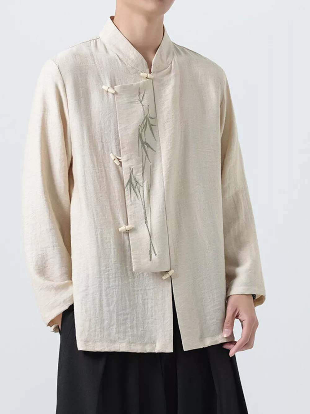 Men's Plus Size Chinese Style Embroidered Bamboo Linen Shirt, image 8