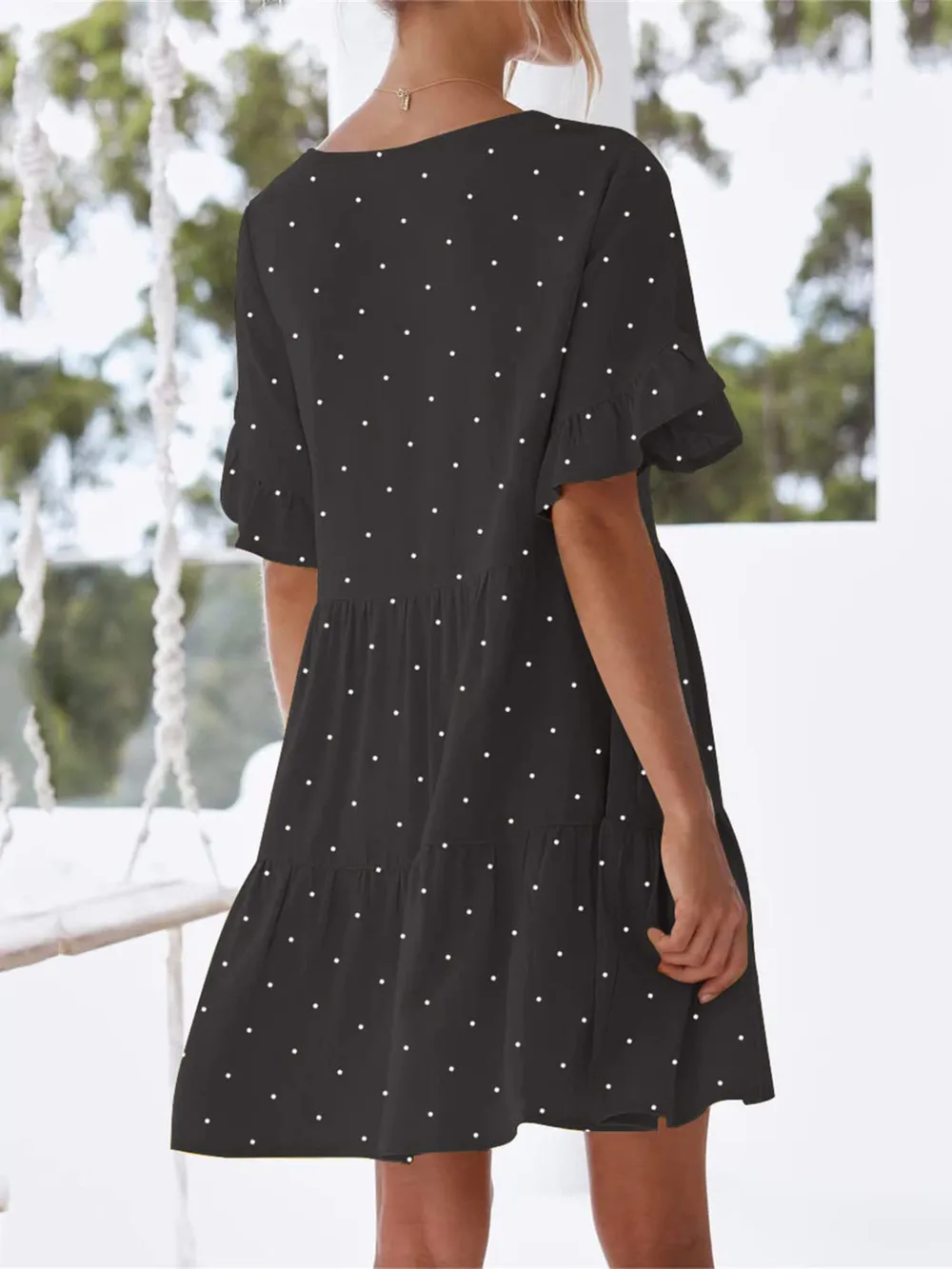 Polka Dot V-Neck Short Sleeve Mini Dress, image 3