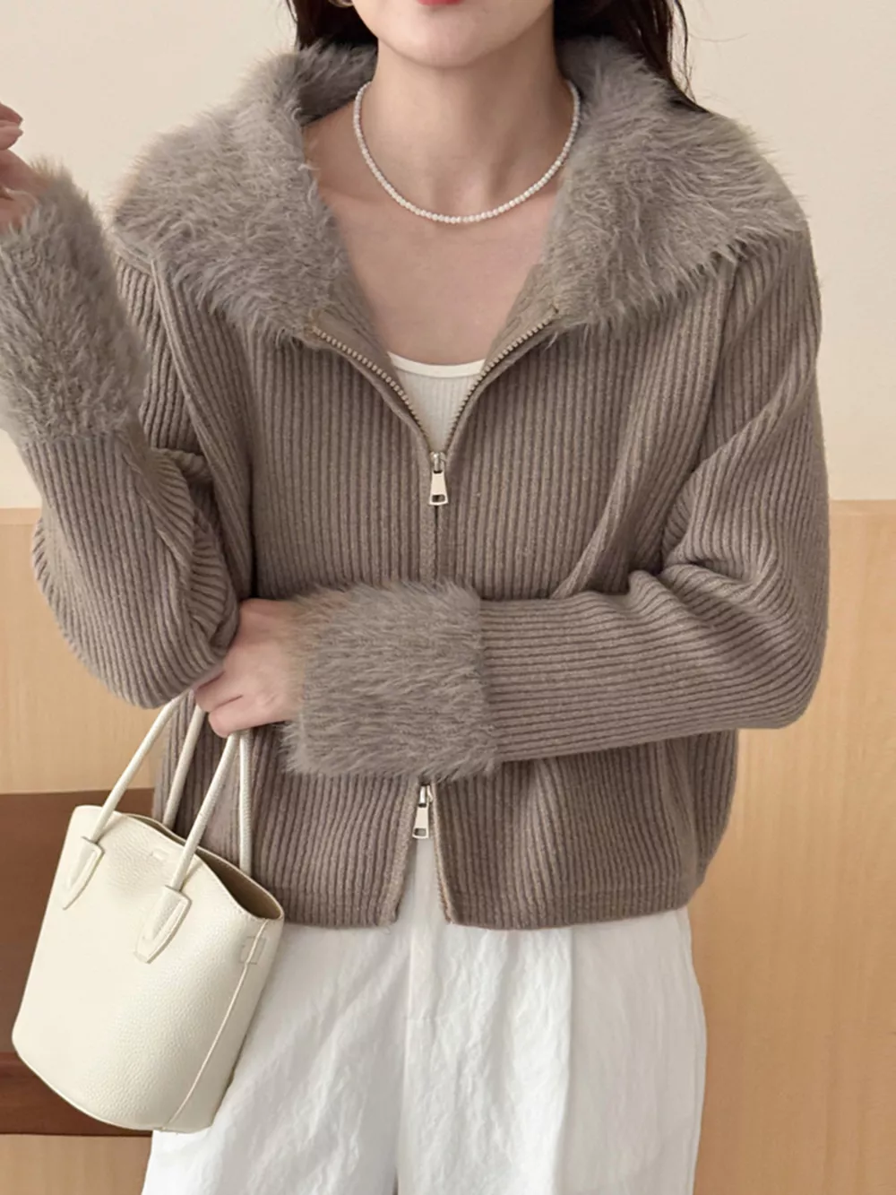 Fluffy Trim Zip-Up Cardigan, image 18