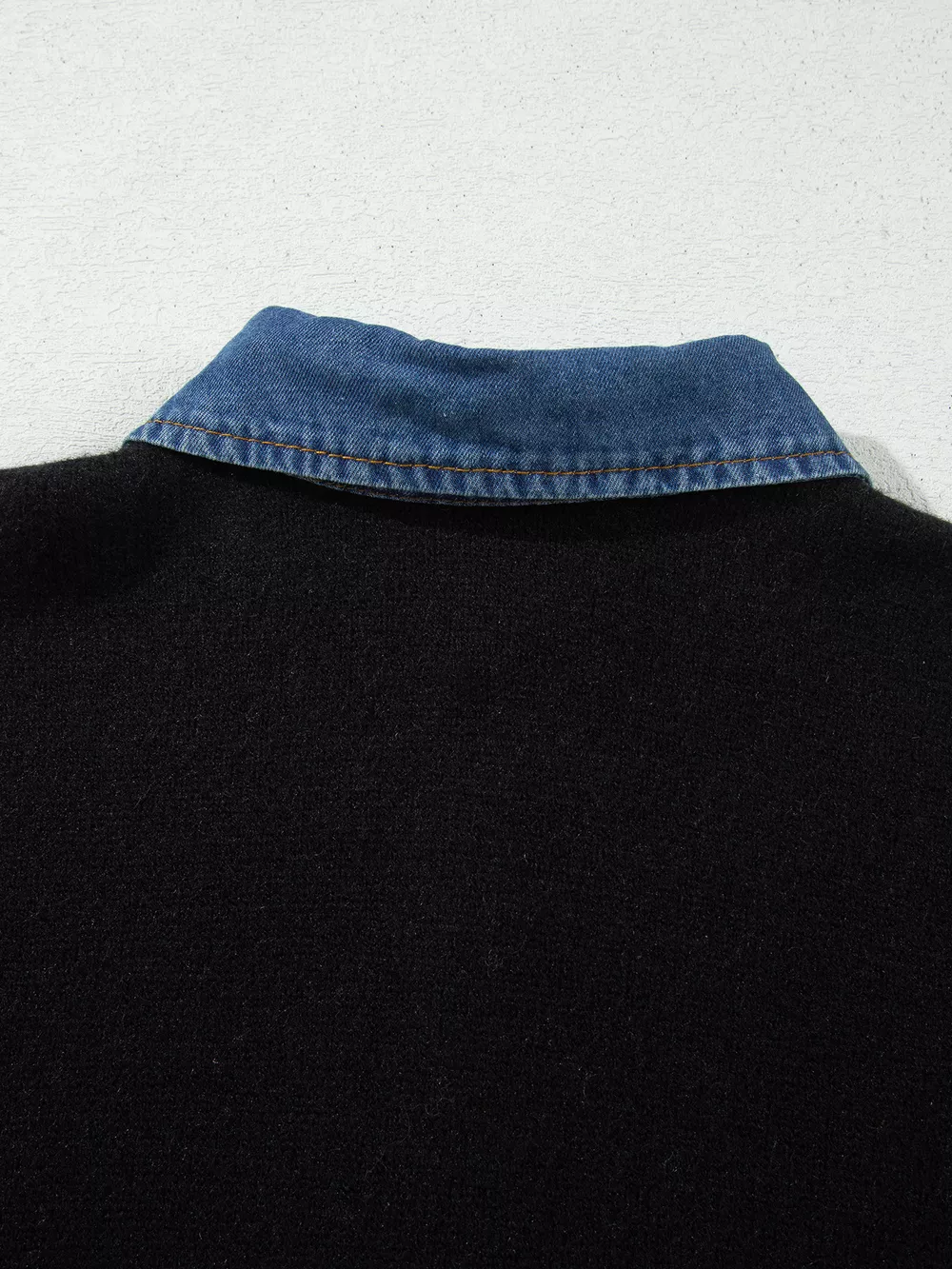 Denim Patchwork Collar Cuffed Casual Sweater, image 10