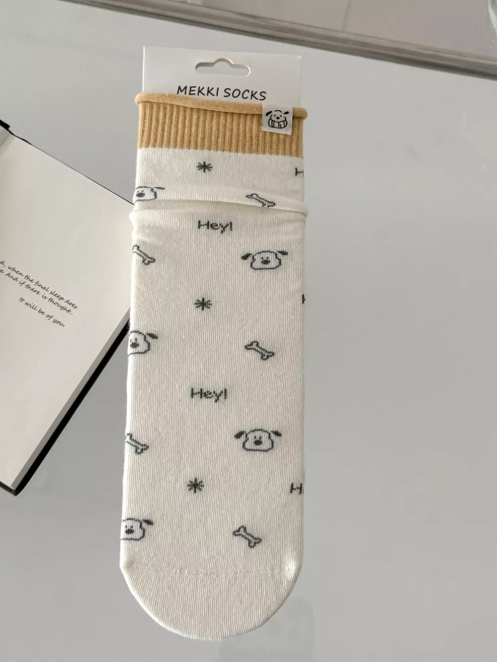 Cartoon Print Cotton Crew Socks, image 5