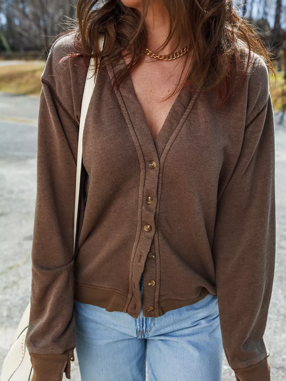 Button Front V Neck Casual Cardigan, image 6