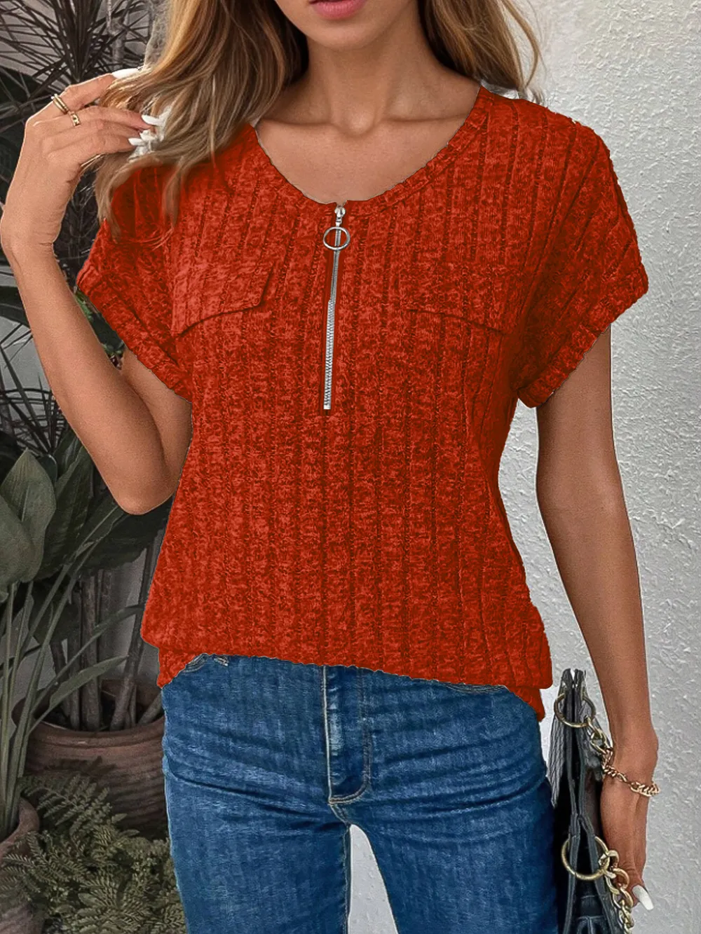 Zip-Front Short Sleeve T-Shirt, image 9