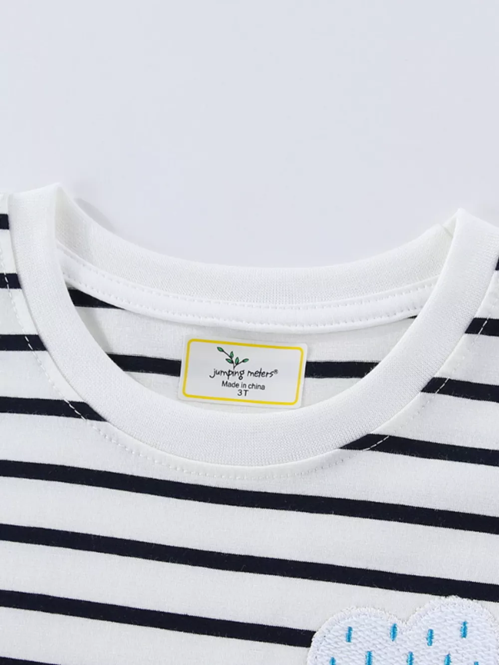 Children's Cute Appliques Striped Round Neck Dress, image 3
