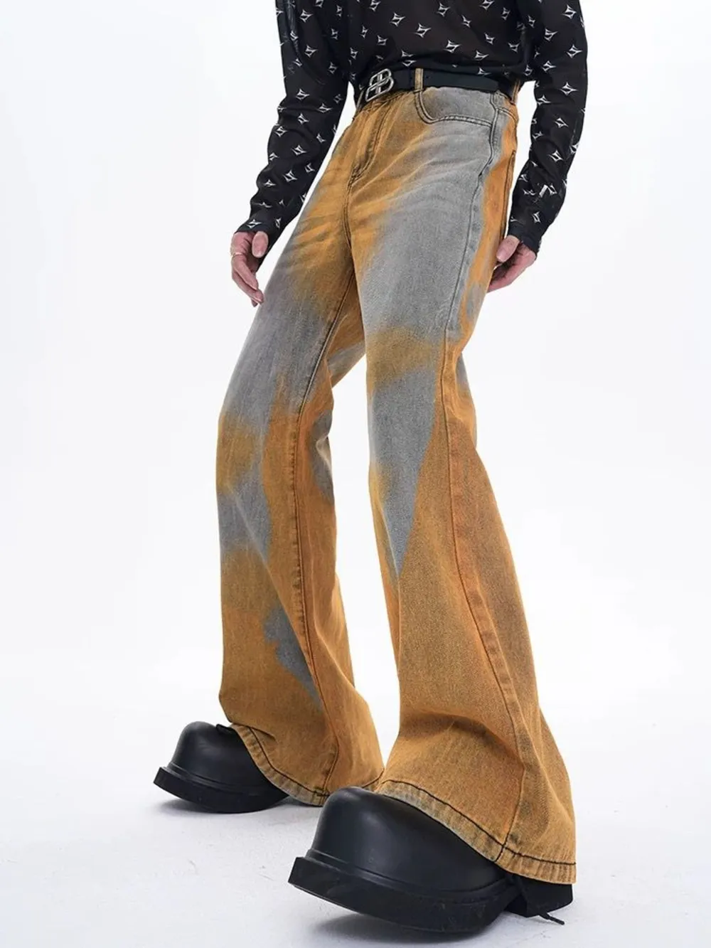 Men's Plus Size Contrast Wide Leg Flare Jeans, image 2