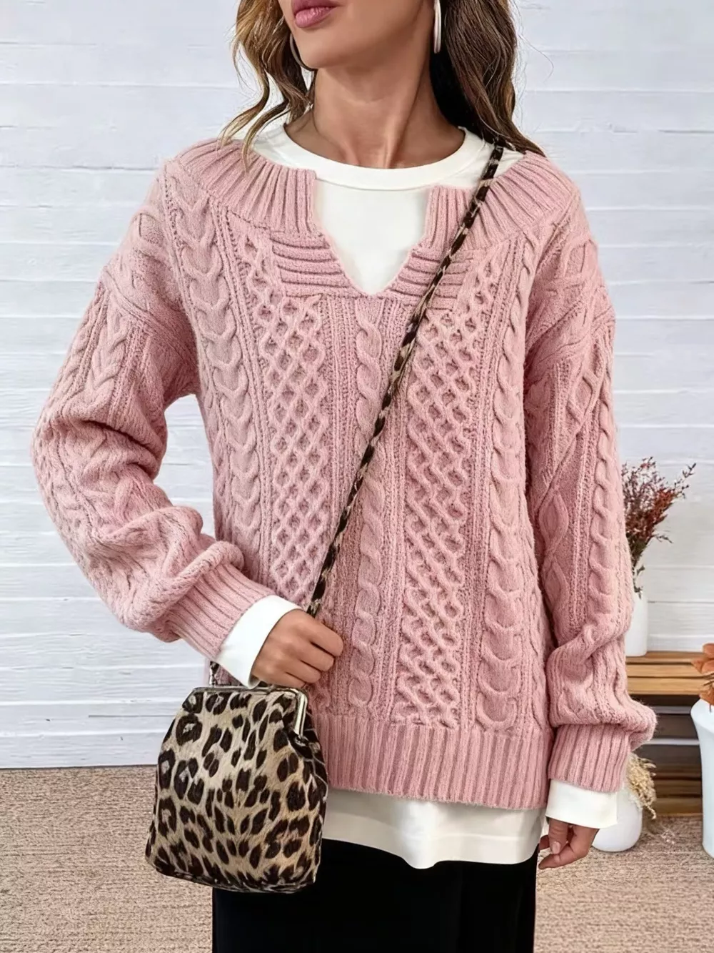 Full Size Cable Knit Dropped Shoulder Sweater Plus Size, image 10