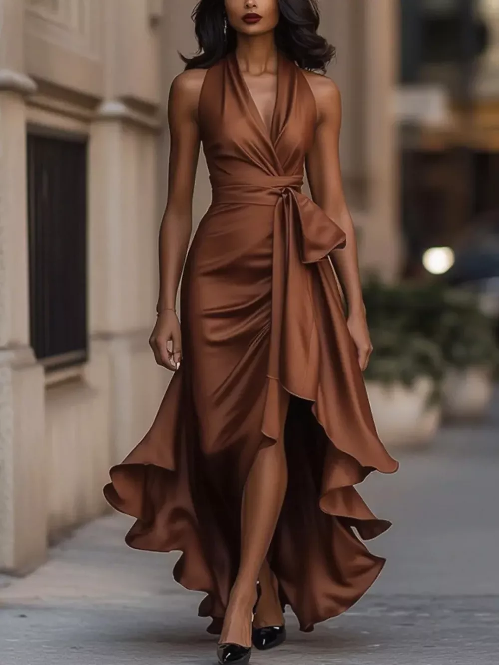 Full Size High-Low Ruffled Satin Maxi Dress Plus Size, image 11