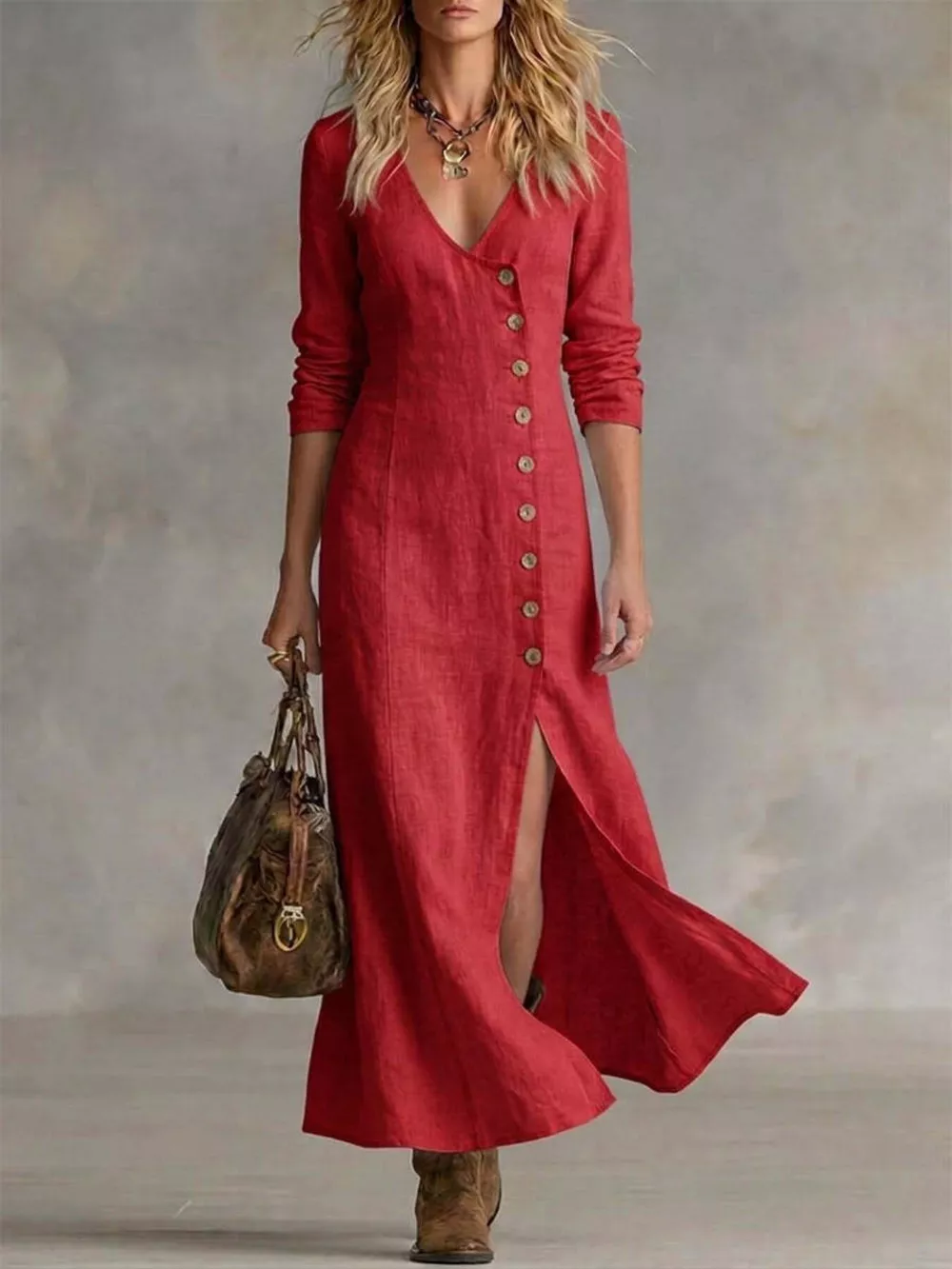 Slit Button-Down Midi Dress, image 7