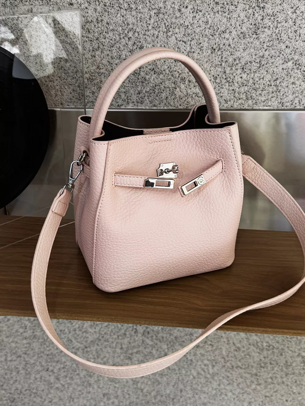Leather Bucket Crossbody Bag, image 2