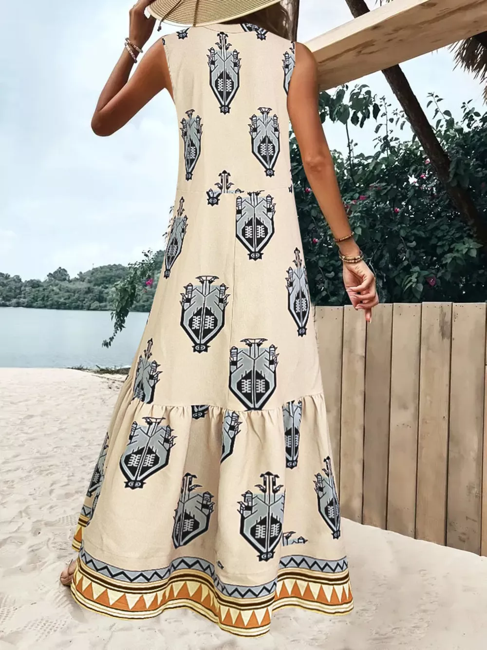 Printed Sleeveless Maxi Dress, image 9