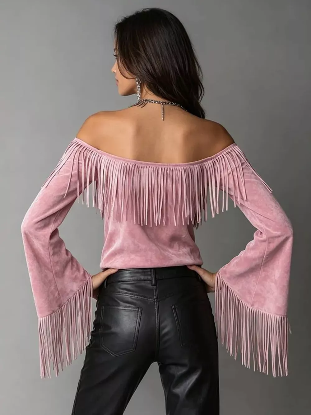 Full Size Fringed Off-Shoulder T-Shirt Plus Size, image 8
