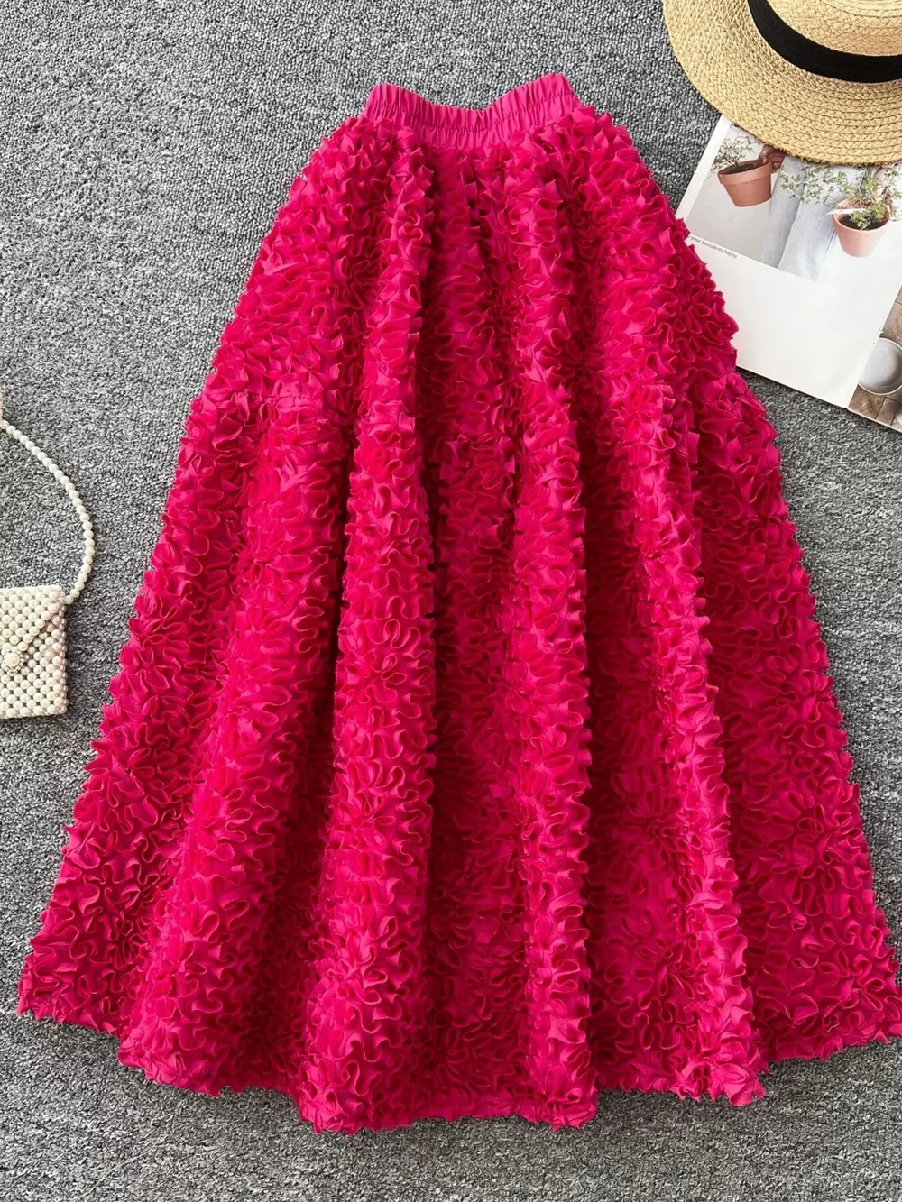 Elegant 3D Lace Trim High‑Waist A‑Line Midi Skirt, image 3