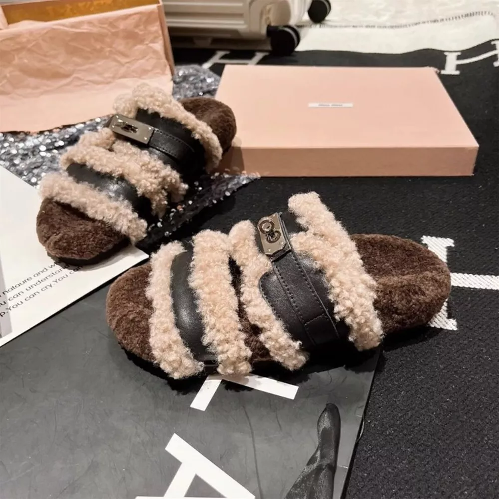Fuzzy Buckle Accent Plush Slippers, image 5