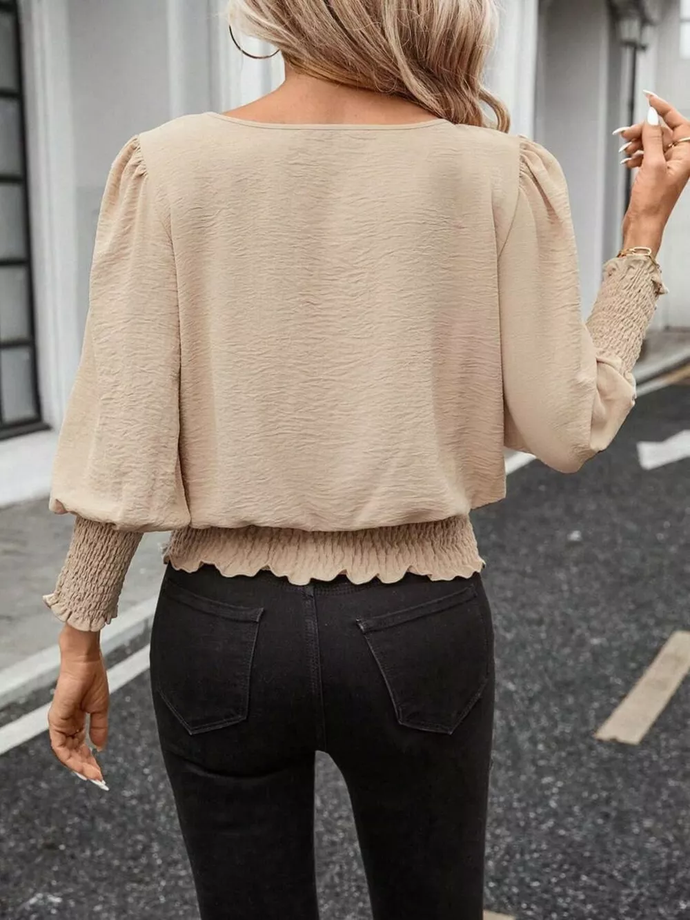 Smocked Waist Round Neck Blouse, image 17