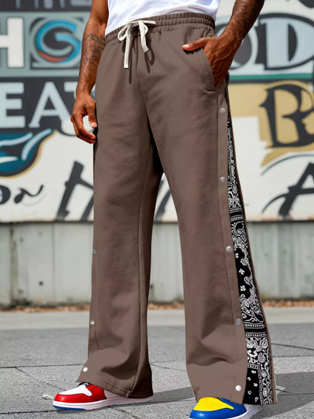 Men's Full Size Side Snap Wide Leg Pants Plus Size, image 2