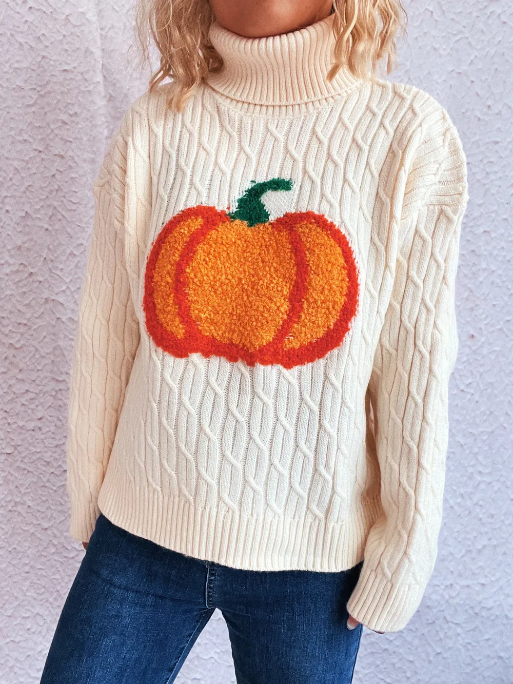 Pumpkin Turtleneck Long Sleeve Sweater, image 5