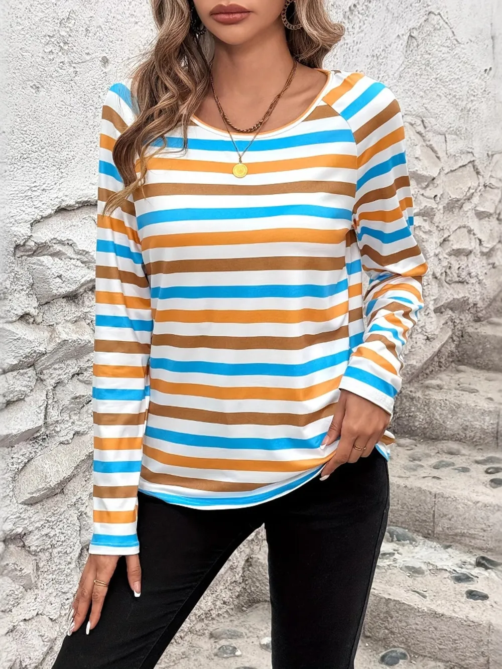 Full Size Striped Long Sleeve Casual Top Plus Size, image 8