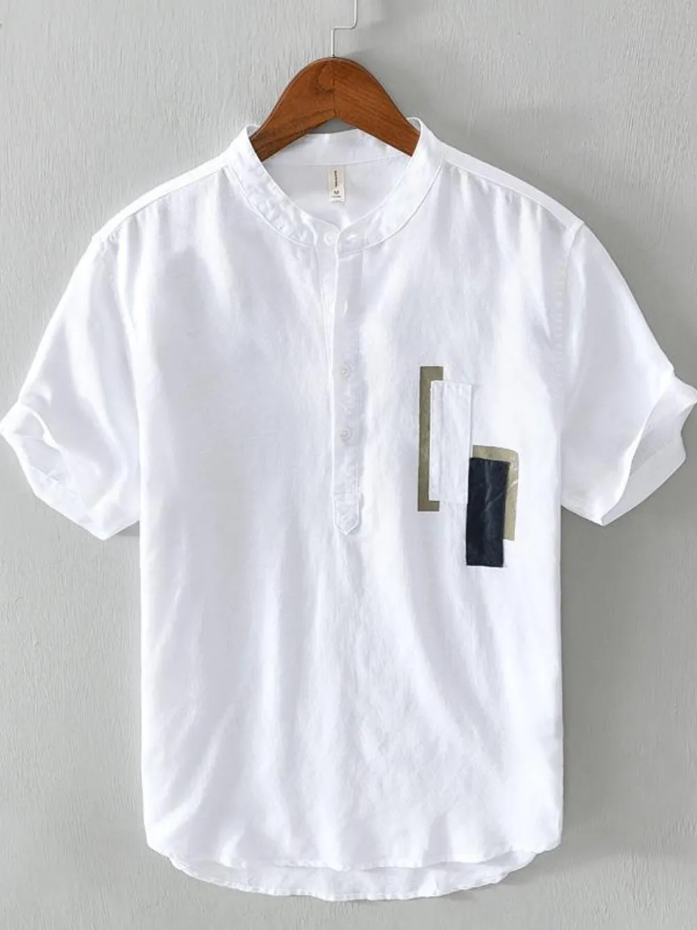 Men's Plus Size Geometric Contrast Half Button T-Shirt, image 2