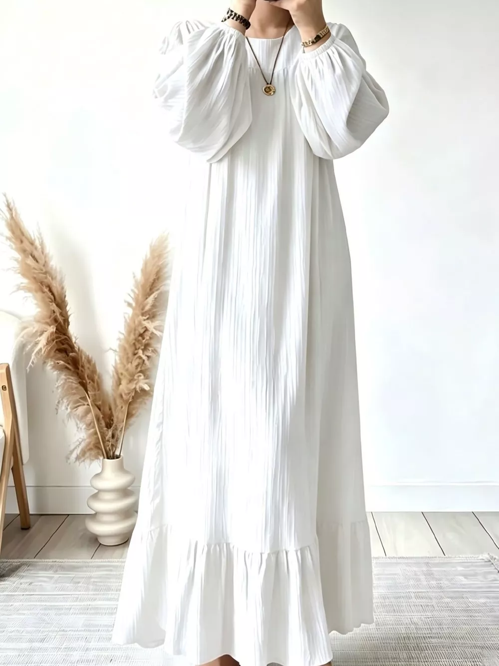 Full Size Textured Puff-Sleeve Maxi Dress Plus Size, image 3