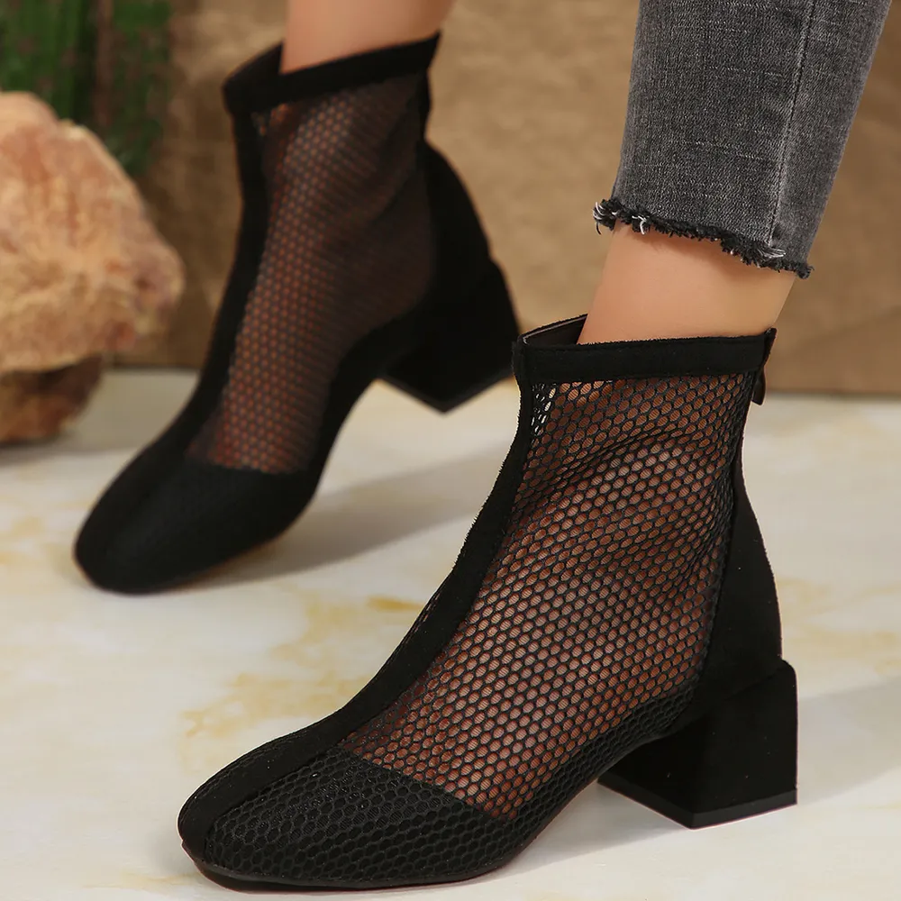 Mesh Block Heel Boots, image 11