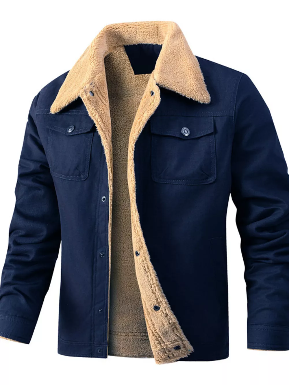 Men's Full Size Sherpa Lined Snap Down Jacket Plus Size, image 2