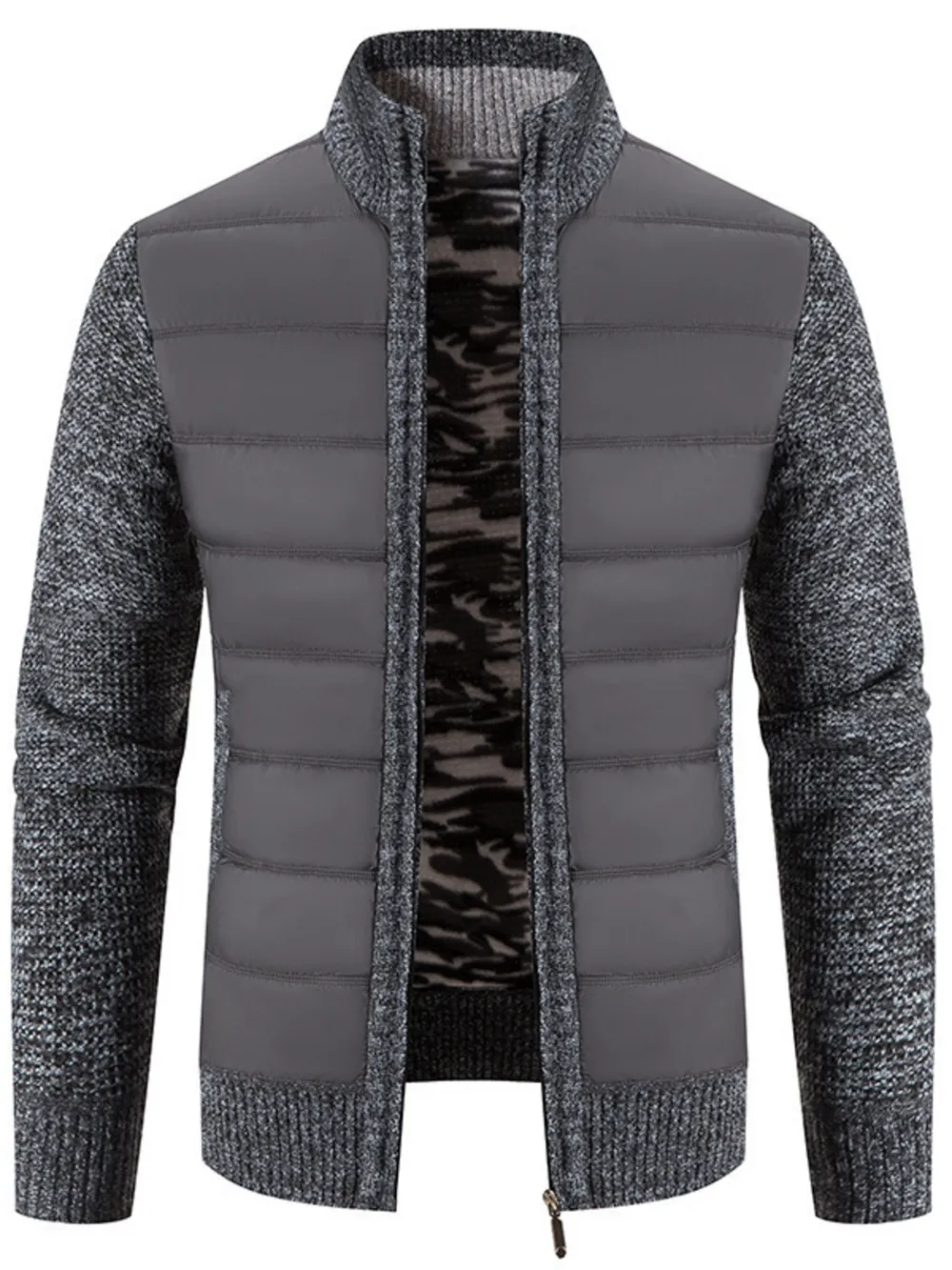 Men's Plus Size Quilted Knit Bomber Jacket with Stand Collar, image 11