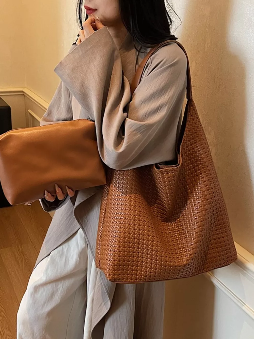 Woven Straw Texture Shoulder Bag, image 10