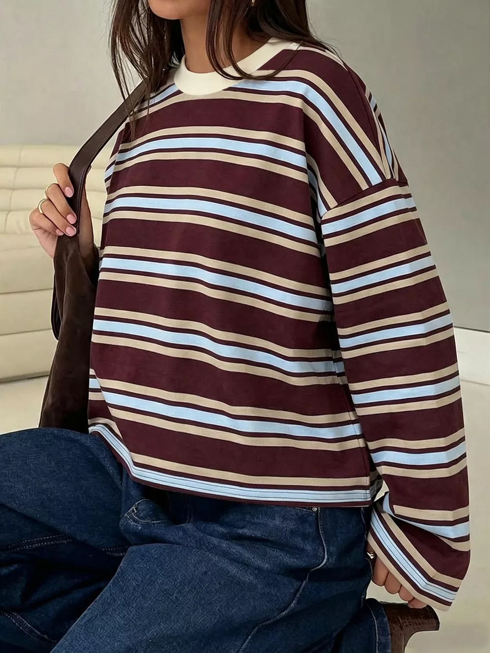 Full Size Casual Long-Sleeve Striped Crew Neck T-Shirt Plus Size, image 15