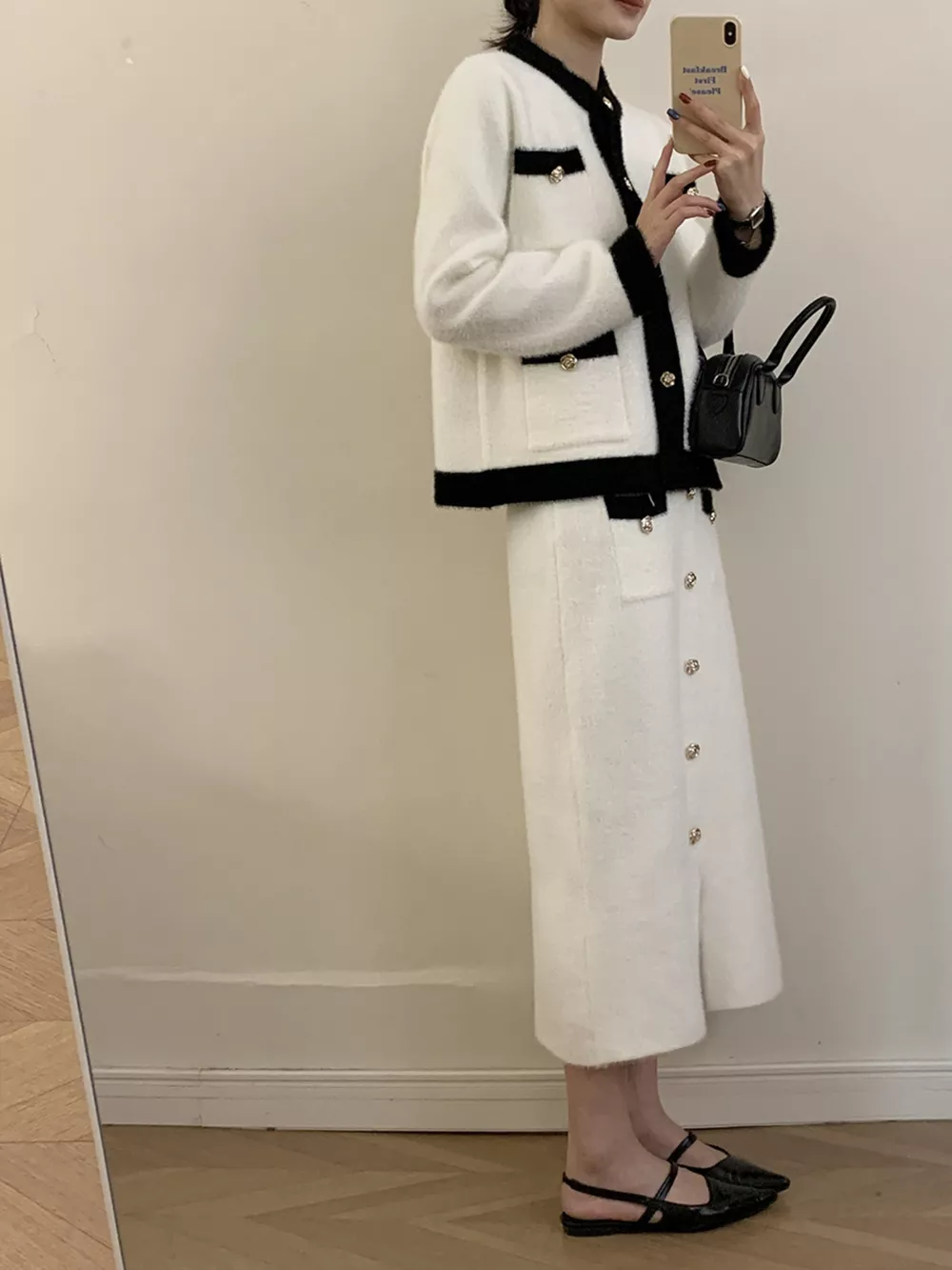 Contrast Trim Jacket and Skirts Sweater Set, image 10