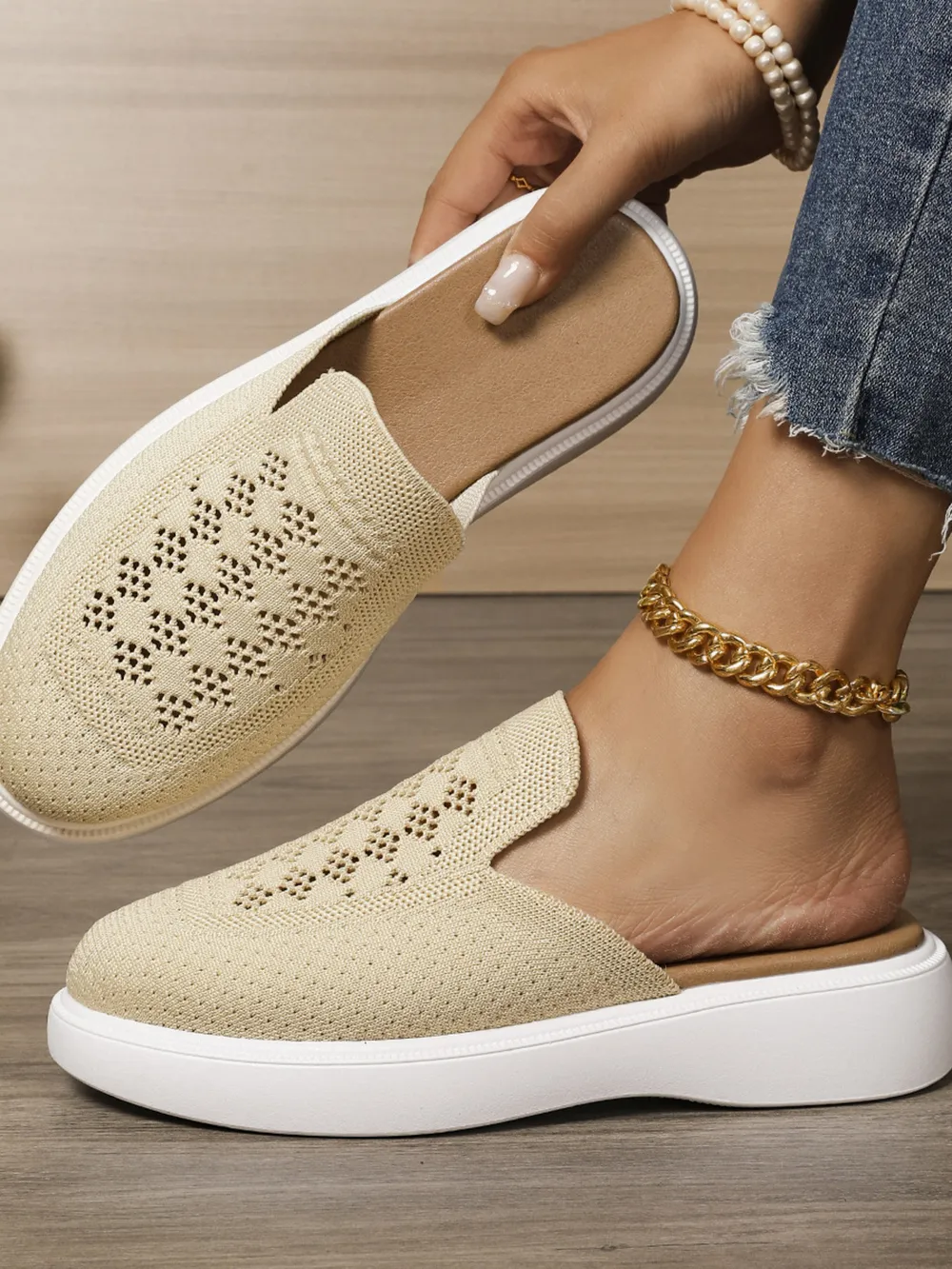 Mesh Round Toe Platform Slip-Ons, image 3