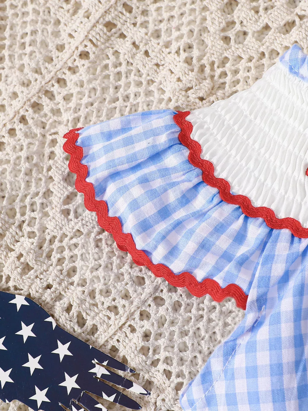Children's Patriotic Embroidered Gingham Top and Shorts Set, image 3