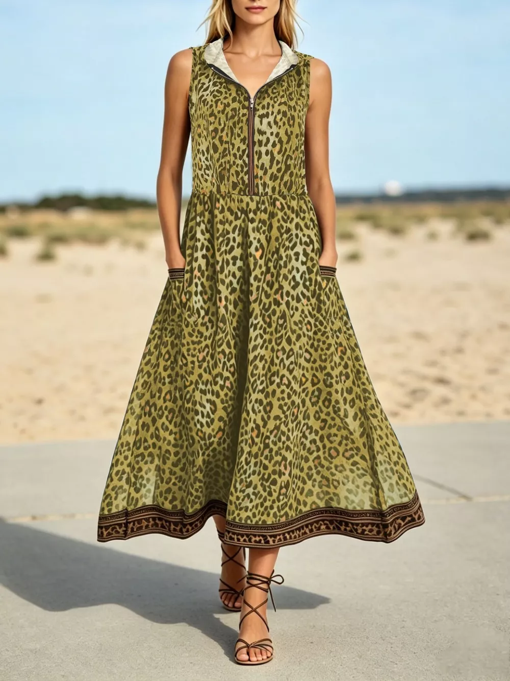 Leopard Zip Front Hooded Dress, image 5