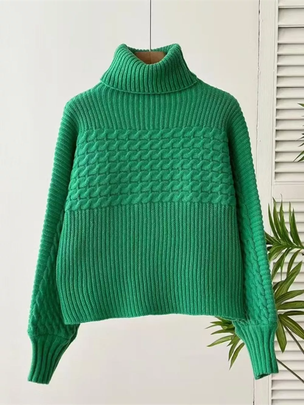Textured Knit Turtleneck Long Sleeve Sweater, image 13