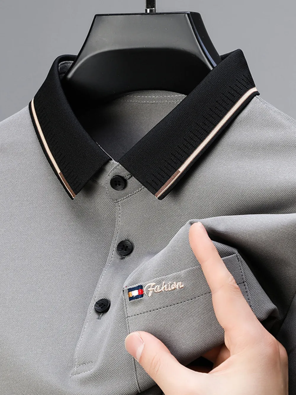 Men's Plus Size Contrast Collar Short Sleeve Polo, image 4