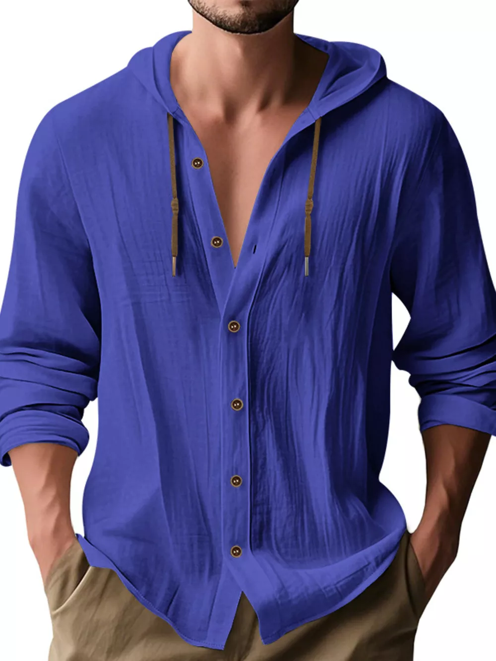 Men's Full Size Drawstring Button Up Hooded Shirt Plus Size, image 16