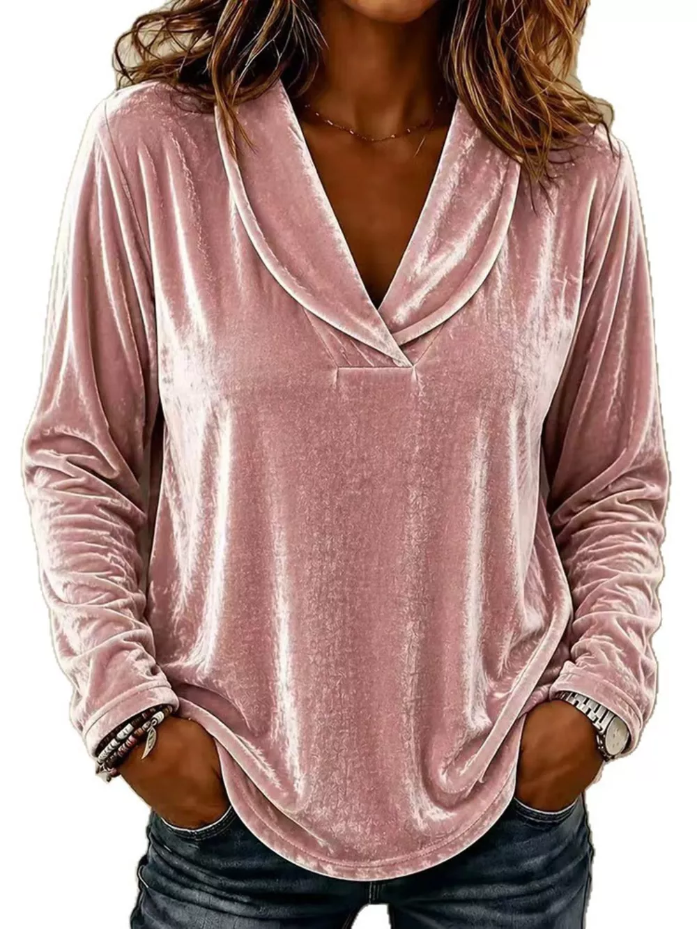 Full Size Velvet Long Sleeve T-Shirt Plus Size, image 7