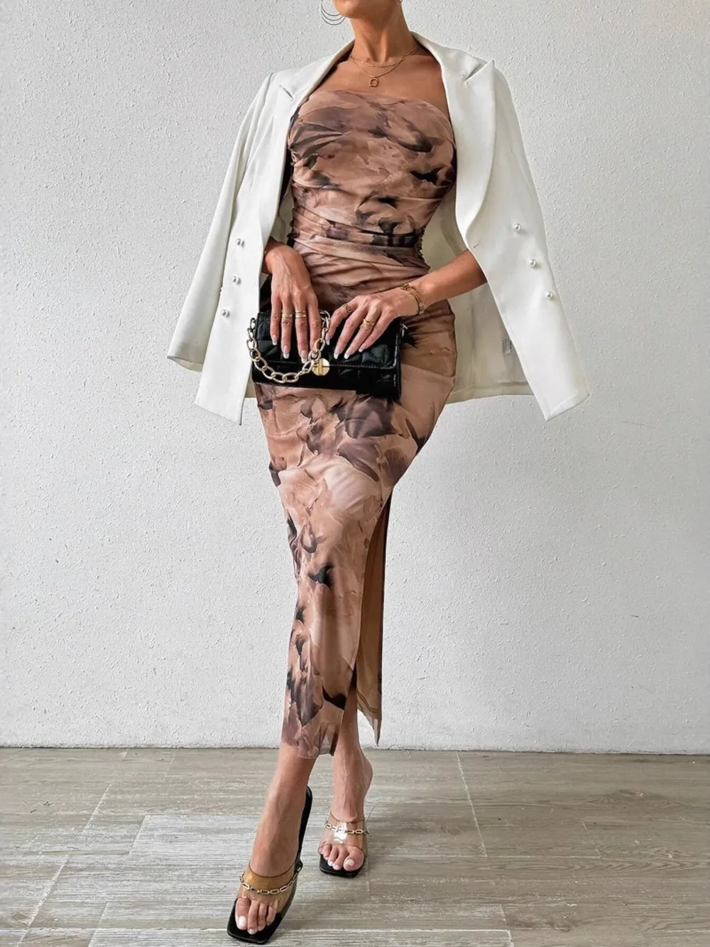 Printed Side Slit Tube Dress, image 21