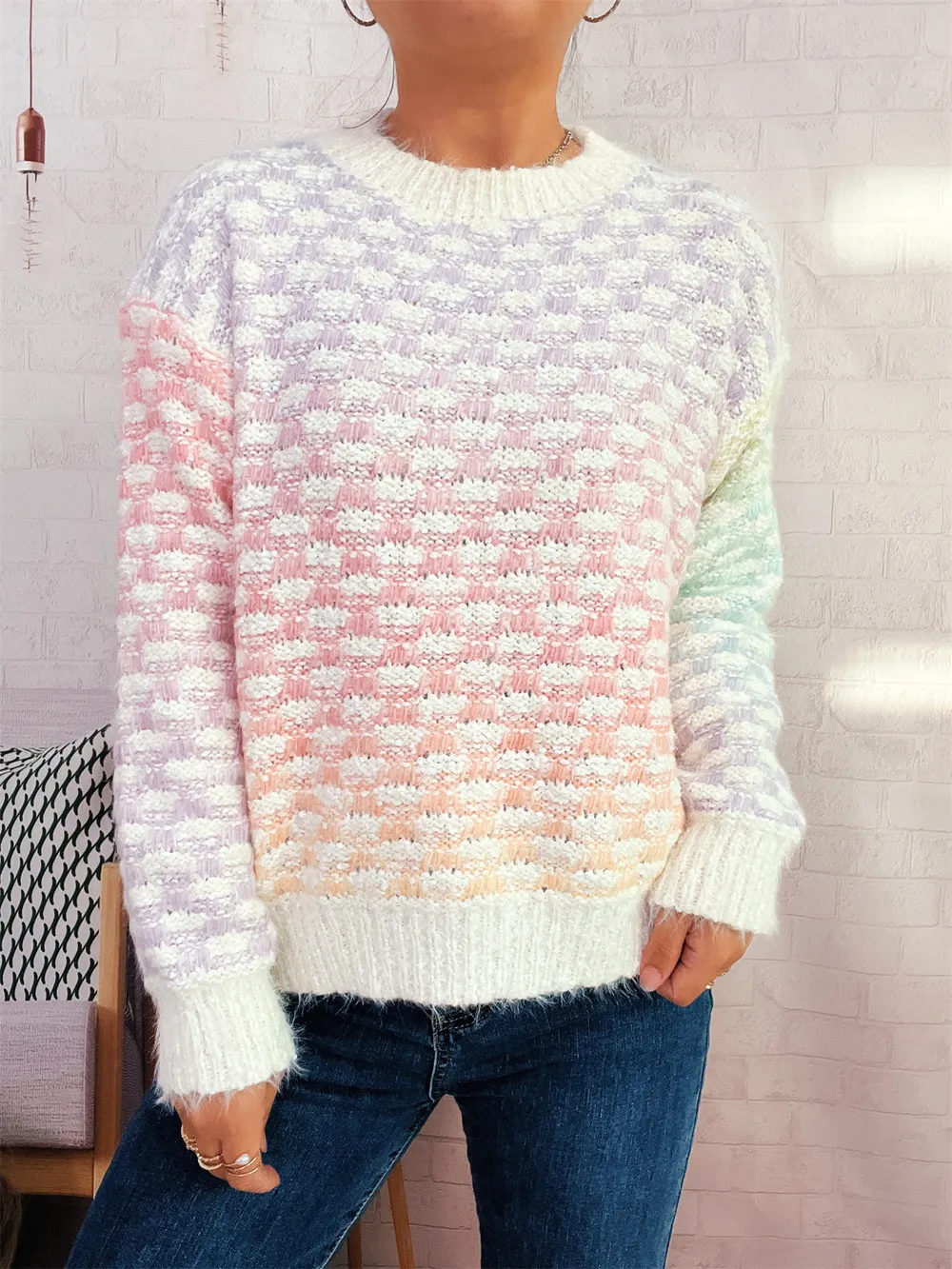 Rainbow Gradient Round Neck Sweater, image 5