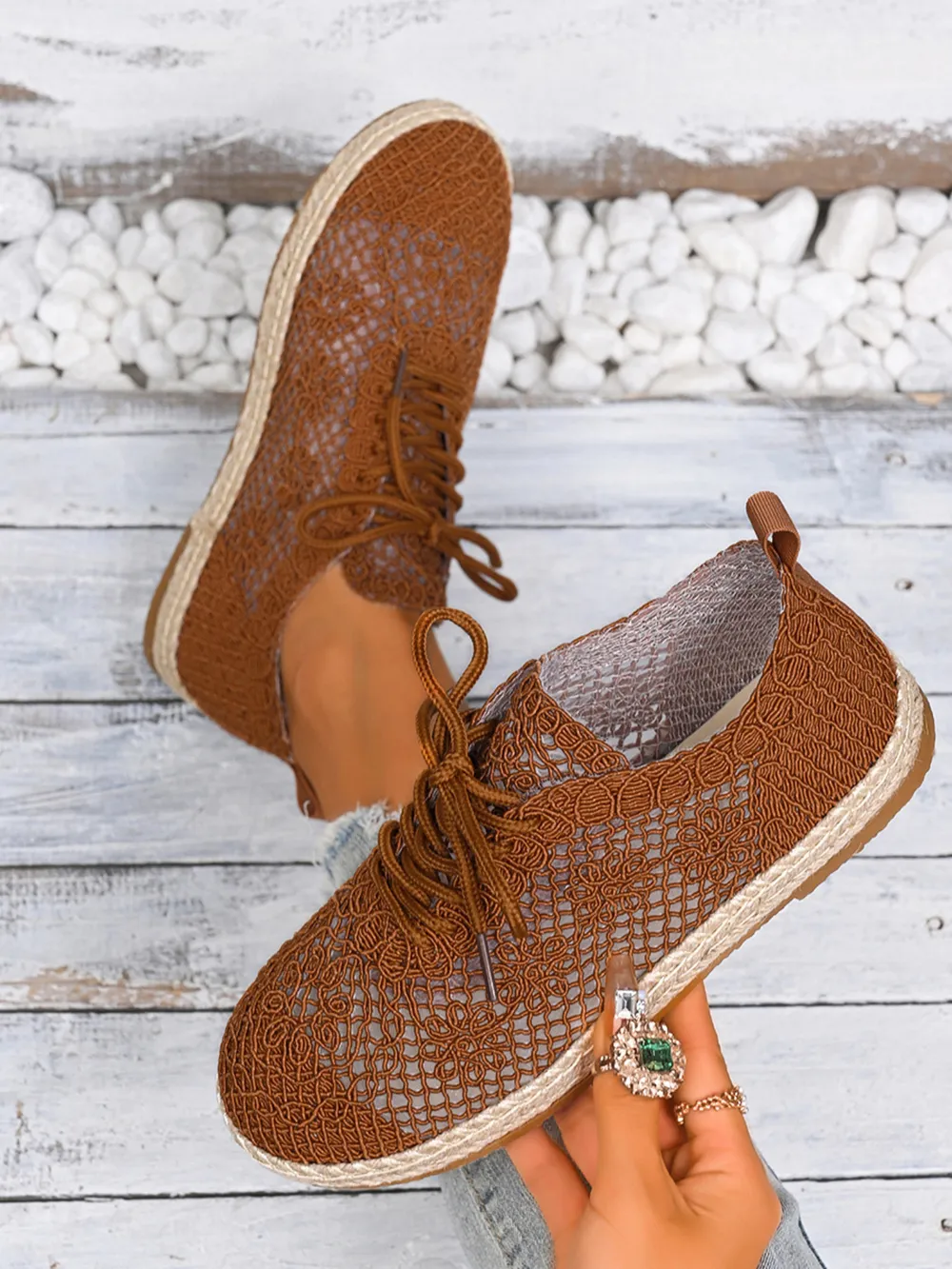 Breathable Woven Lace Up Sneakers, image 8