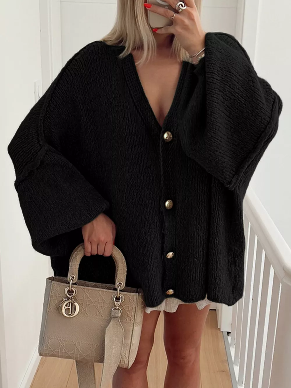 Oversized Knit Button Up Cardigan, image 8