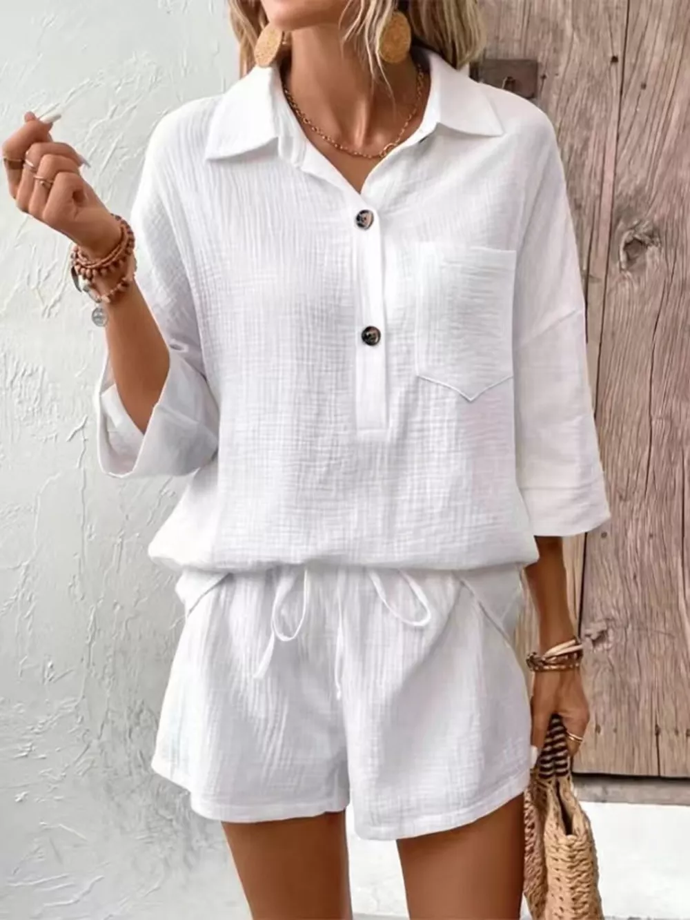 Button Detail Top and Shorts Set, image 5
